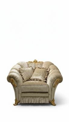 Sillón Silla Tapizado Cuero Textil Tela Beige Diseño Salón Club Relax