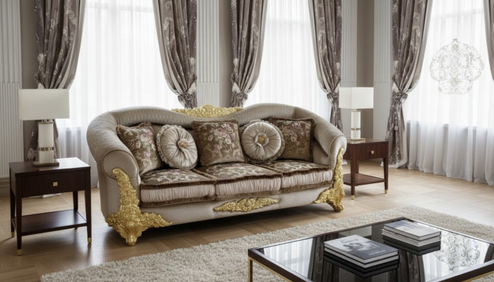 Sofá de diseño Chesterfield de tres plazas de color marrón para la sala de estar.