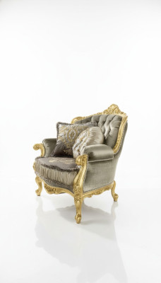 Sillón Relajante Tela Salón Club Tapizado Diseño Sofá Asiento Lujo Oro Nuevo
