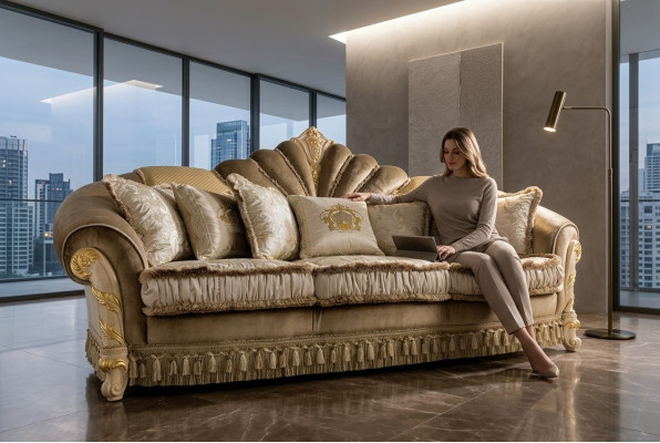 Diseño Sofá Sofá Tapizado Sofás Sofás Asientos Clásico Textil 3 Plazas Tres plazas