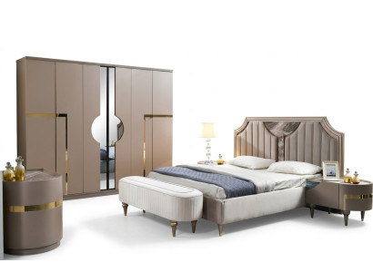 Dormitorio Cama Mesita de noche Armario Cómoda Taburete Juego de muebles de 6 piezas Nuevo