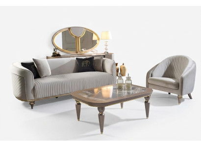 Juego de sofá sofá sofá tapizado 3 + 1 asientos mesa de centro de madera de 3 piezas. Muebles de lujo.