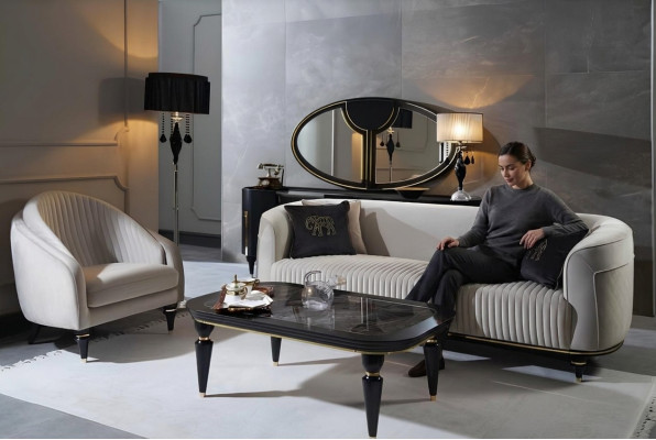 Conjunto de sofás 3+1 plazas, sofá de tela en diseño gris-negro, muebles de sofá de 2 piezas.