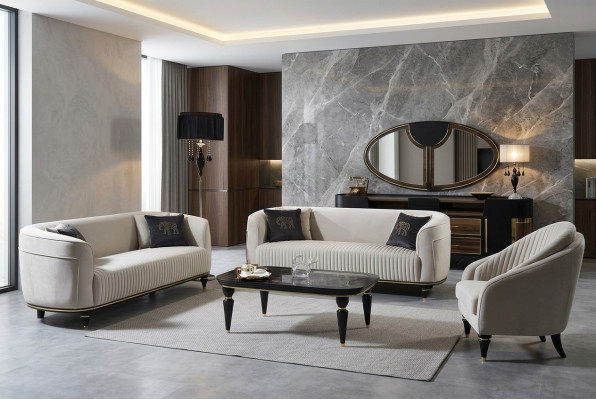 Conjunto de sofás 3+1 plazas, sofá de tela en diseño gris-negro, muebles de sofá de 2 piezas.