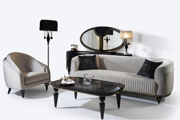 Conjunto de sofás 3+1 plazas, sofá de tela en diseño gris-negro, muebles de sofá de 2 piezas.