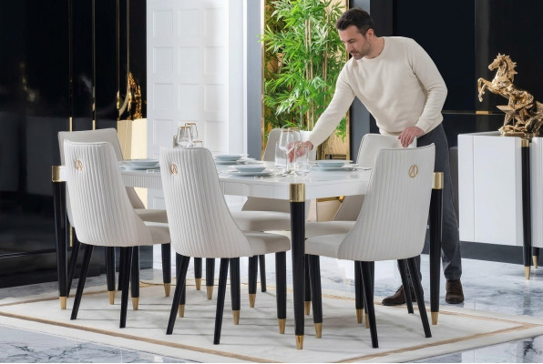 Grupo de comedor Conjunto Completo de Silla de Diseño 6x Sillas Tapizadas de Tela