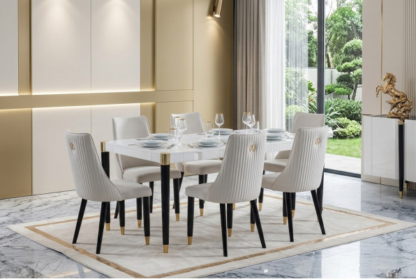 Grupo de comedor Conjunto Completo de Silla de Diseño 6x Sillas Tapizadas de Tela