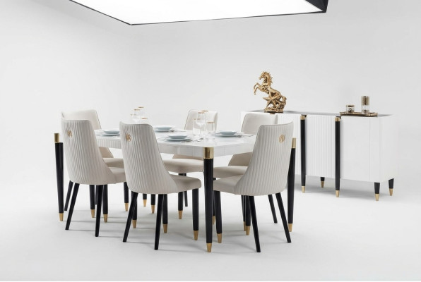 Grupo de comedor Conjunto Completo de Silla de Diseño 6x Sillas Tapizadas de Tela