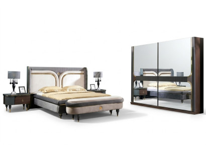 Juego de dormitorio Cama Mesita de noche Armario Banqueta Diseño de lujo 5 piezas