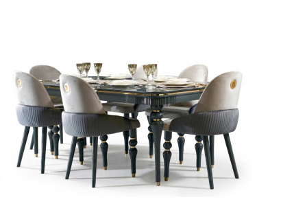 Conjunto de comedor Lehn terciopelo textil Silla 6x sillas Grupo Set Vivienda madera Real