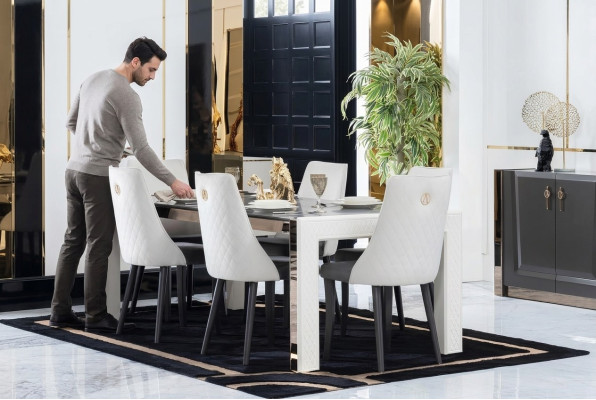 Tapizado Textil Tela Conjunto de comedor Sofá Set Completo Diseño Sillón 6 Sillas