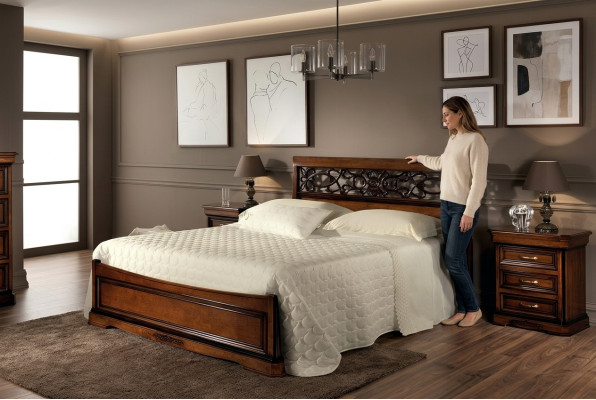 Cama 2x Mesita de noche Dormitorio Conjunto Mesa Camas Juego completo de madera Barroco 3 piezas.