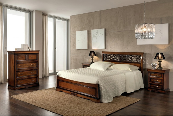 Cama 2x Mesita de noche Dormitorio Conjunto Mesa Camas Juego completo de madera Barroco 3 piezas.