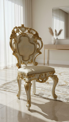 Sillas de comedor de madera, silla de lujo, silla blanca, sillas de salón, muebles barrocos nuevos.