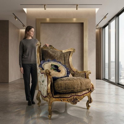 Sillón Librería Silla Orejera Tapizado Muebles italianos Sillas de lujo Nuevos