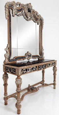 Espejo de pared estilo rústico, tocador con espejo en forma de consola, mesa consola marrón