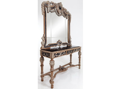 Espejo de pared estilo rústico, tocador con espejo en forma de consola, mesa consola marrón