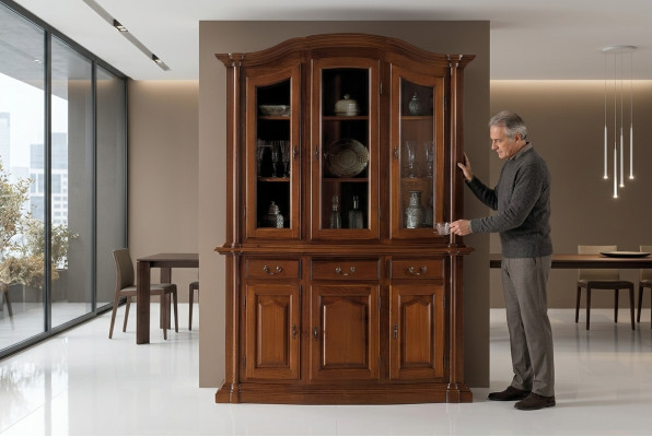 Vitrina de madera maciza para muebles de salón, aparador de madera maciza con puertas de vidrio.