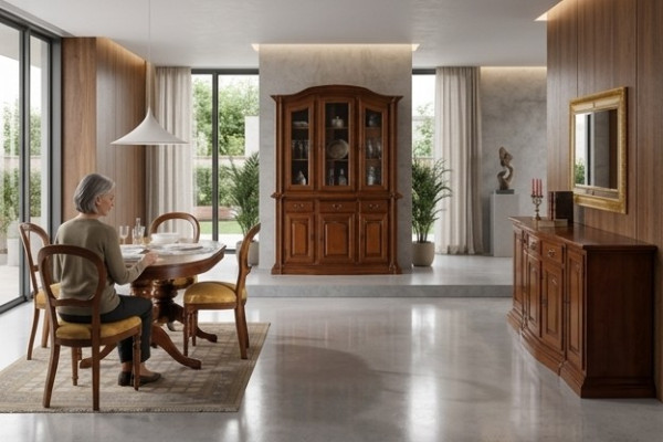 Diseño conjunto de comedor 7 piezas muebles de madera cómoda 4 sillas mesa vitrina nuevo