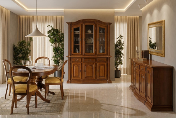 Diseño conjunto de comedor 7 piezas muebles de madera cómoda 4 sillas mesa vitrina nuevo