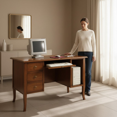 Escritorio italiano con cajones extensibles de madera maciza.