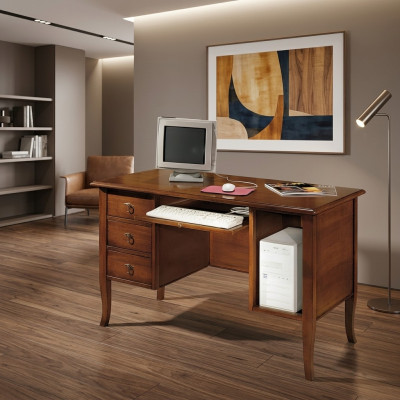 Escritorio italiano con cajones extensibles de madera maciza.