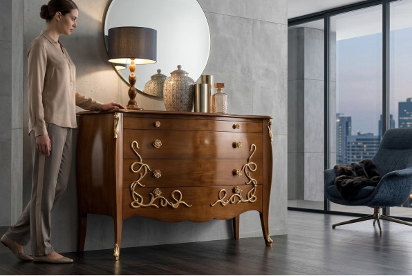 Cómoda Aparador Credenza Marrón Macizo Aparadores Muebles de Madera Armario Cajoneras