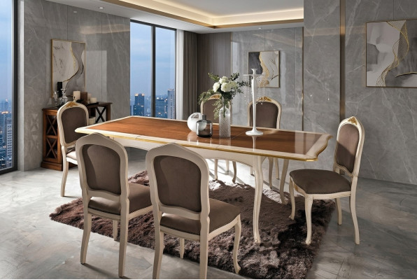 Barroco Antiguo Mesa de comedor Mesa Madera real Diseño clásico Mesas Italia