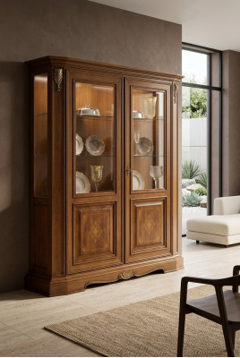 Vitrina de 2 puertas de madera, armario de vitrinas, vitrinas de salón, muebles de diseño de armarios de vidrio.