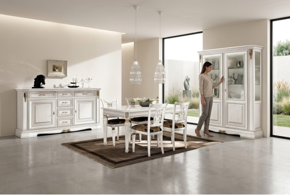 Comedor mesa silla cómoda vitrina grupo madera blanco juego 7 piezas nuevo