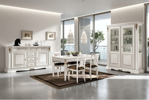 Comedor mesa silla cómoda vitrina grupo madera blanco juego 7 piezas nuevo