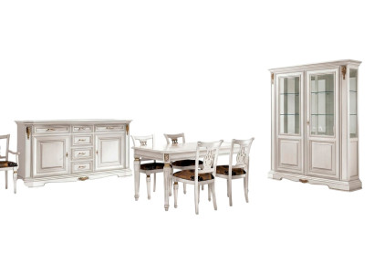 Comedor mesa silla cómoda vitrina grupo madera blanco juego 7 piezas nuevo