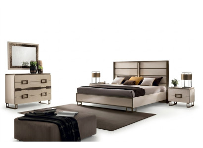 Dormitorio Cama Mesita de noche Cómoda Espejo Cama tapizada Cama doble Juego de 5 piezas.