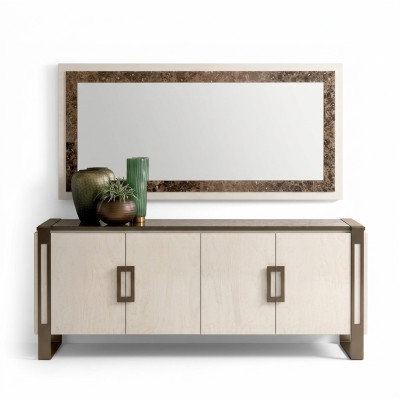 Cómoda de diseñador, aparador, mesa baja, armario, estante para sala de estar de lujo con espejo.