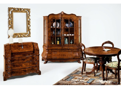 Conjunto completo de comedor: mesa, 3 sillas, vitrina, cómoda, juego de 6 piezas estilo barroco.