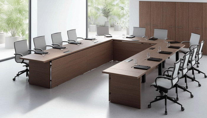 Mesa de conferencia Sillas Grupo de muebles de oficina italiano Escritorio de oficina Mesa de reuniones 7 piezas.