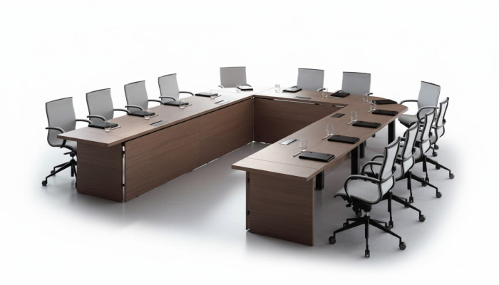 Mesa de conferencia Sillas Grupo de muebles de oficina italiano Escritorio de oficina Mesa de reuniones 7 piezas.