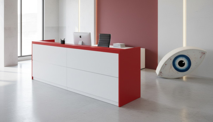 Recepción de mobiliario de oficina. Mostradores de recepción de oficina. Mostrador de mesa bufete práctica Frezza muebles de recepción.