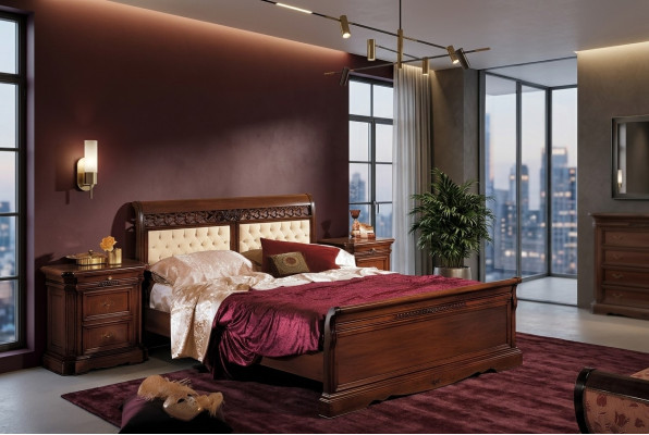 Cama Cama doble Cama de madera Muebles Madera maciza Dormitorio Cama de diseño en madera Camas