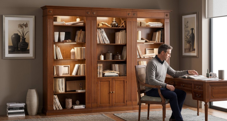 Armario de salón de lujo, librería de madera, armario de oficina, gabinetes, vitrina de Italia.