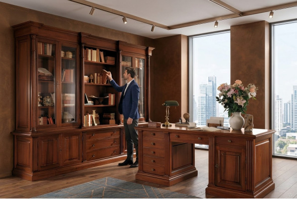 Biblioteca de oficina Armario de madera Armario de oficina Estante Armarios Vitrina Muebles italianos