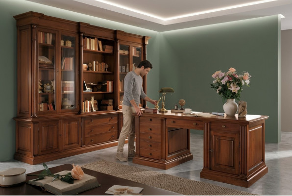 Muebles de oficina de madera maciza, escritorio, estantería, mesa, estante, armario de 2 piezas.