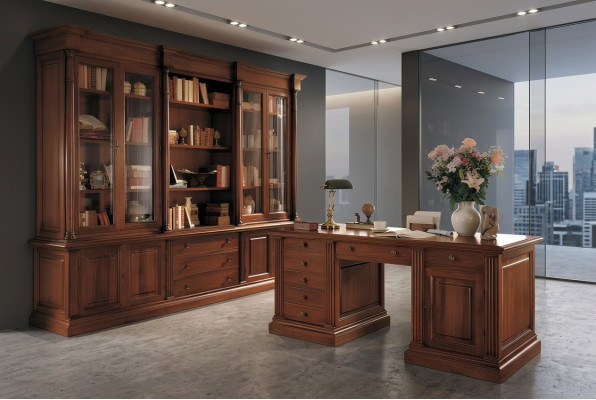 Muebles de oficina de madera maciza, escritorio, estantería, mesa, estante, armario de 2 piezas.
