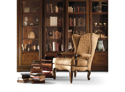 Silla de biblioteca, sillón de lectura, orejero, sofá, tapizado, muebles italianos, lujo.