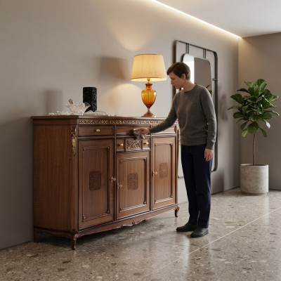 Cómoda Aparador Credenza Marrón Madera Maciza Armario Muebles Cómodas Aparadores