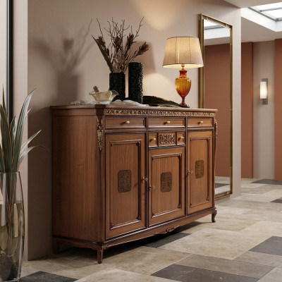 Cómoda Aparador Credenza Marrón Madera Maciza Armario Muebles Cómodas Aparadores