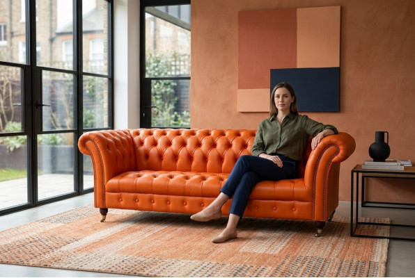 Sofá de diseñador de 3 plazas Chesterfield Sofá Sofás tapizados Diseño Naranja