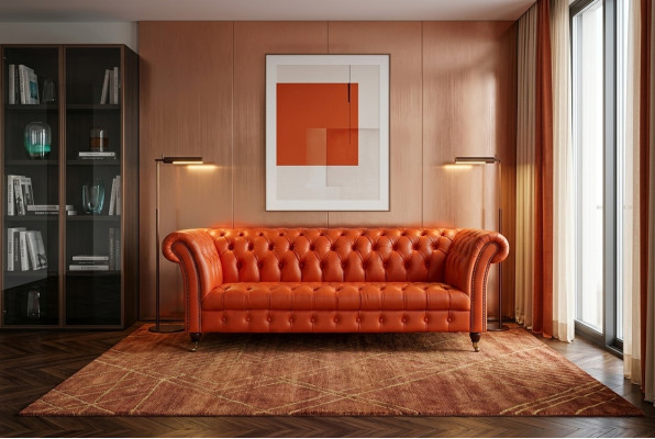 Sofá de diseñador de 3 plazas Chesterfield Sofá Sofás tapizados Diseño Naranja