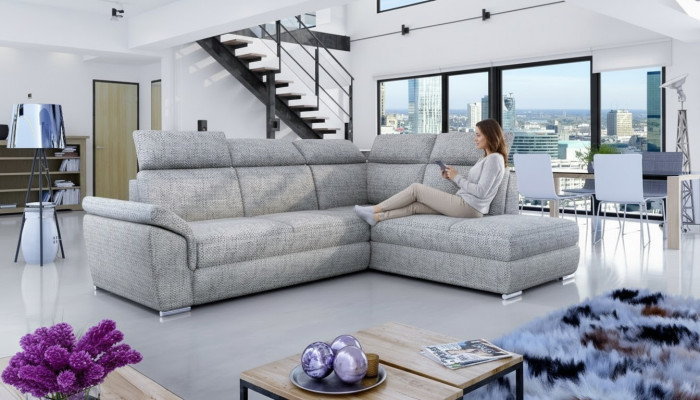 Sofá esquinero de tela en forma de L, sofá cama de diseño moderno con función de cama, nuevo.