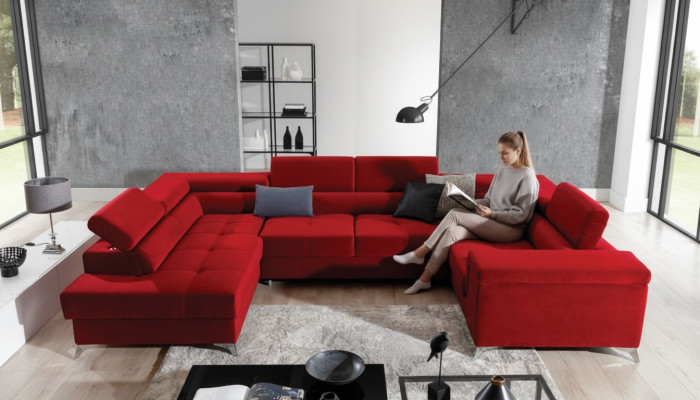 Sofá en forma de U Sofá de esquina Diseño Acolchado Sofá cama Función de cama Salón